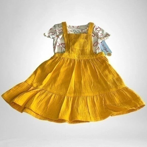 Adorable!  - Cat & Jack 2-Piece Yellow Gauze Bib Dress & Heart Top Set Size 4T - Picture 8 of 9